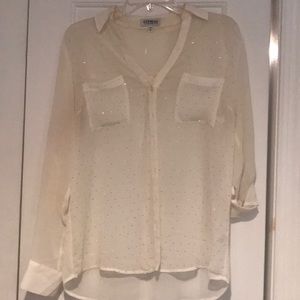 Express cream and silver translucent long sleeve